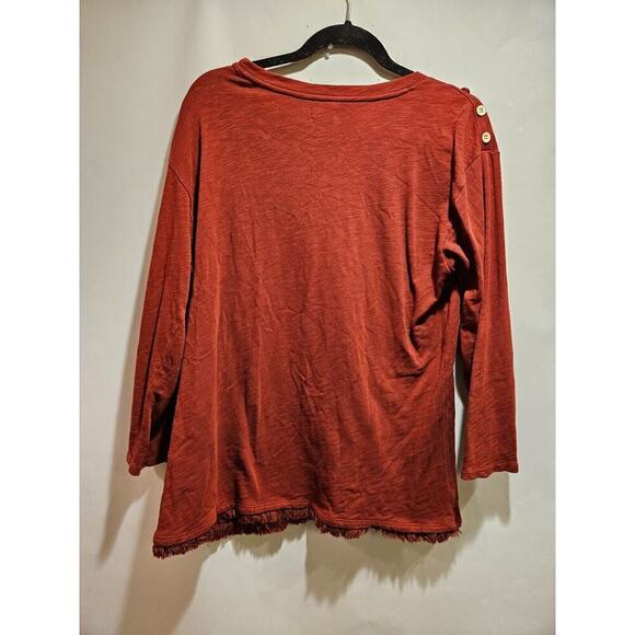 Spartina 449 Pomegranate Pullover Sweater Hudson Fringe Hem Oversized Large Red - Picture 5 of 10